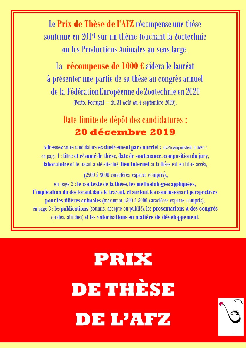 Prix de thèse AFZ 2019